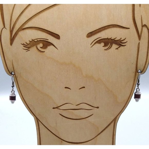 Vintage Minimalist Dangle Earrings in Silver Tone with Classic Burgundy Band - Picture 1 of 4